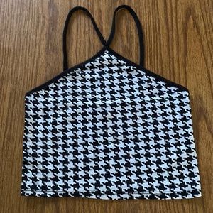 gaze Houndstooth Pattern Black & White Crop Top